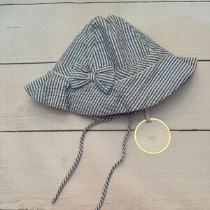 Petit Ami Navy Seersucker Sun Hat 12 Months